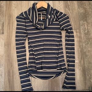 FREE PEOPLE Top Long Sleeve Striped Cowl Neck